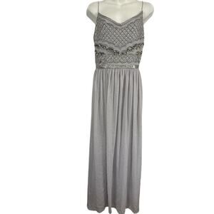 Adrianna Papell Women Beaded Silver Gray Chiffon Romantic V-Neck Formal Dress 20